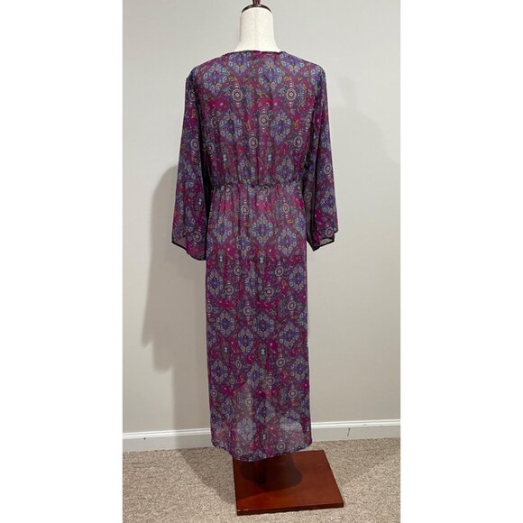 True Craft Duster Womens L Purple Print Gathered Waist Cover Up - Picture 2 of 7
